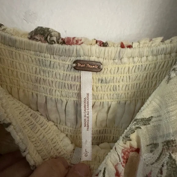 Free People maxi dress, large, cream color with red flowers, short sleeves - Picture 9 of 12